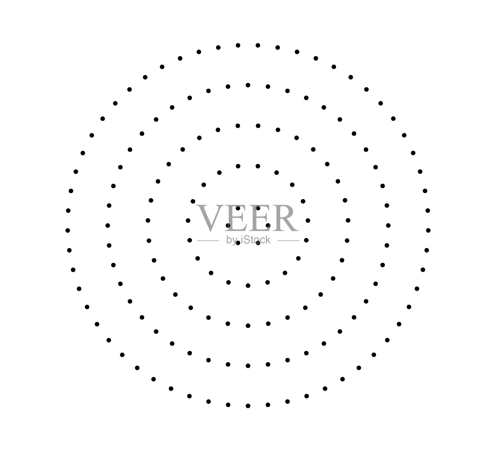 虚线同心圆图标。黑白破碎的圆环。声波，雷达，目标。虚线圆。抽象的单色图形。矢量插图隔离在白色背景上插画图片素材