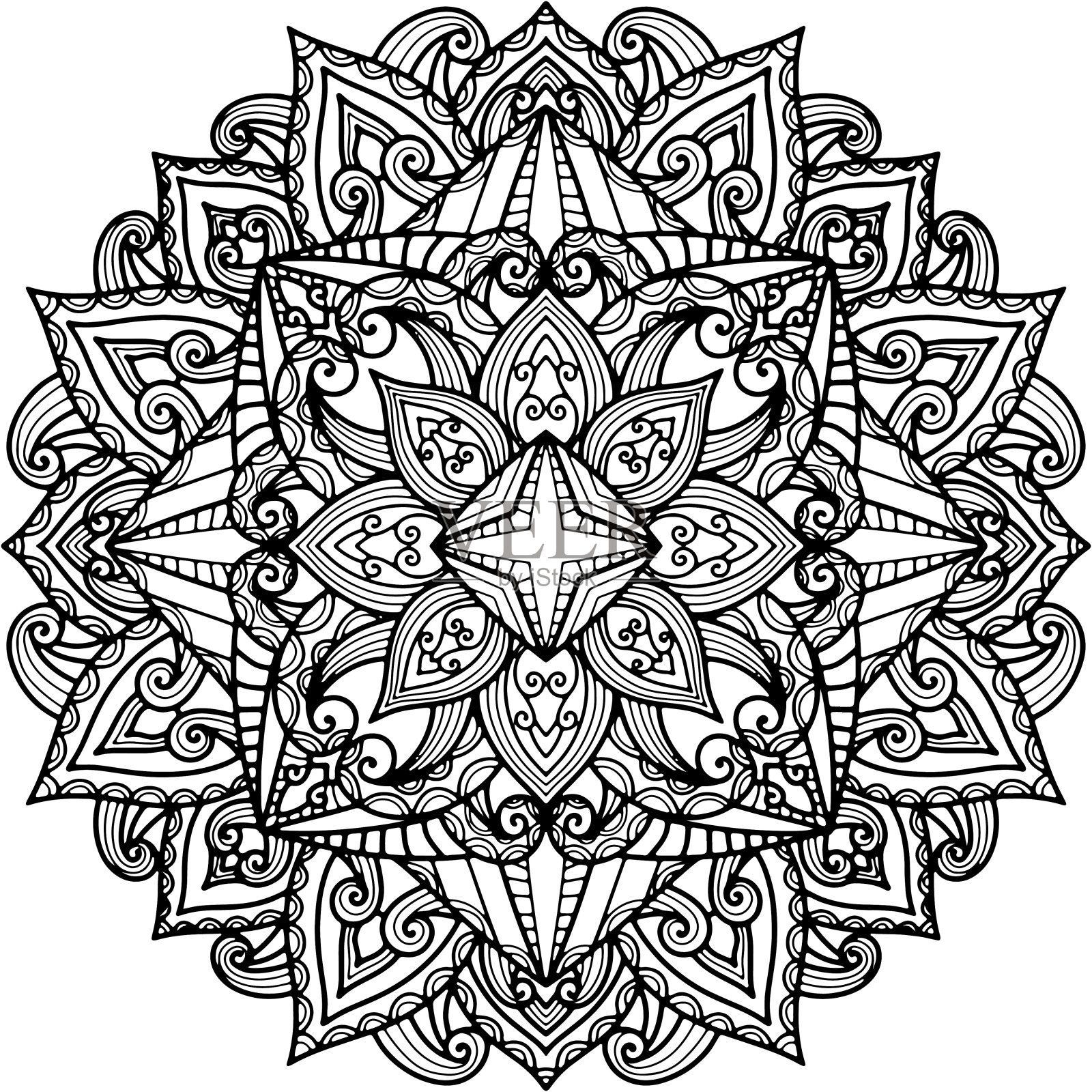 曼陀罗290，种族，漩涡图案，白色背景上孤立的物体。插画图片素材