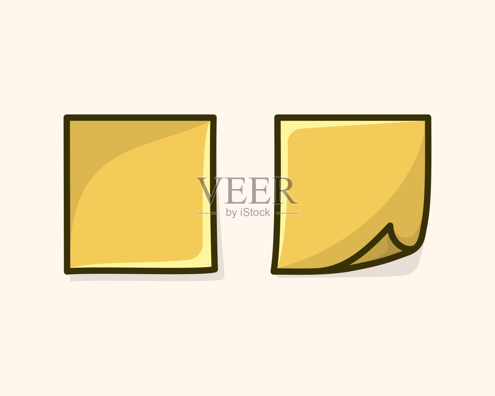 黄两张空白纸套上阴影。插画图片素材