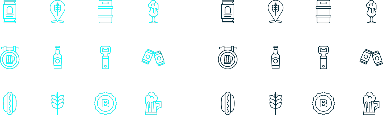 设置线玻璃啤酒小麦开瓶器的盖子设计元素图片