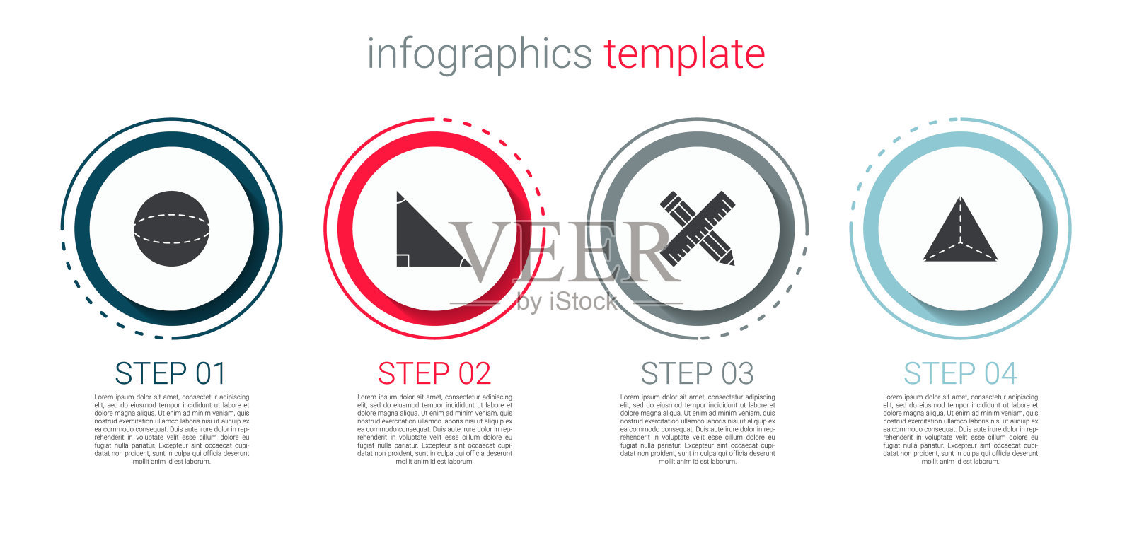 设置几何图形球体，三角形数学，十字尺子和铅笔和四面体。业务信息图表模板。向量插画图片素材