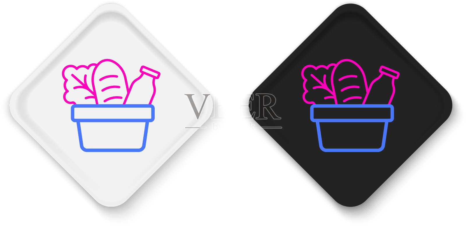 线纸购物袋和食品图标隔离上设计元素图片