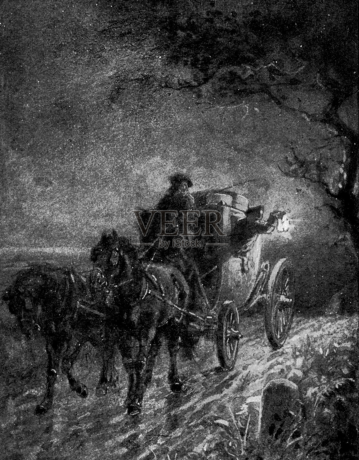 18世纪罗伯特·路易斯·史蒂文森的《巴兰特雷大师》中的亨利一家离开杜里斯迪尔插画图片素材