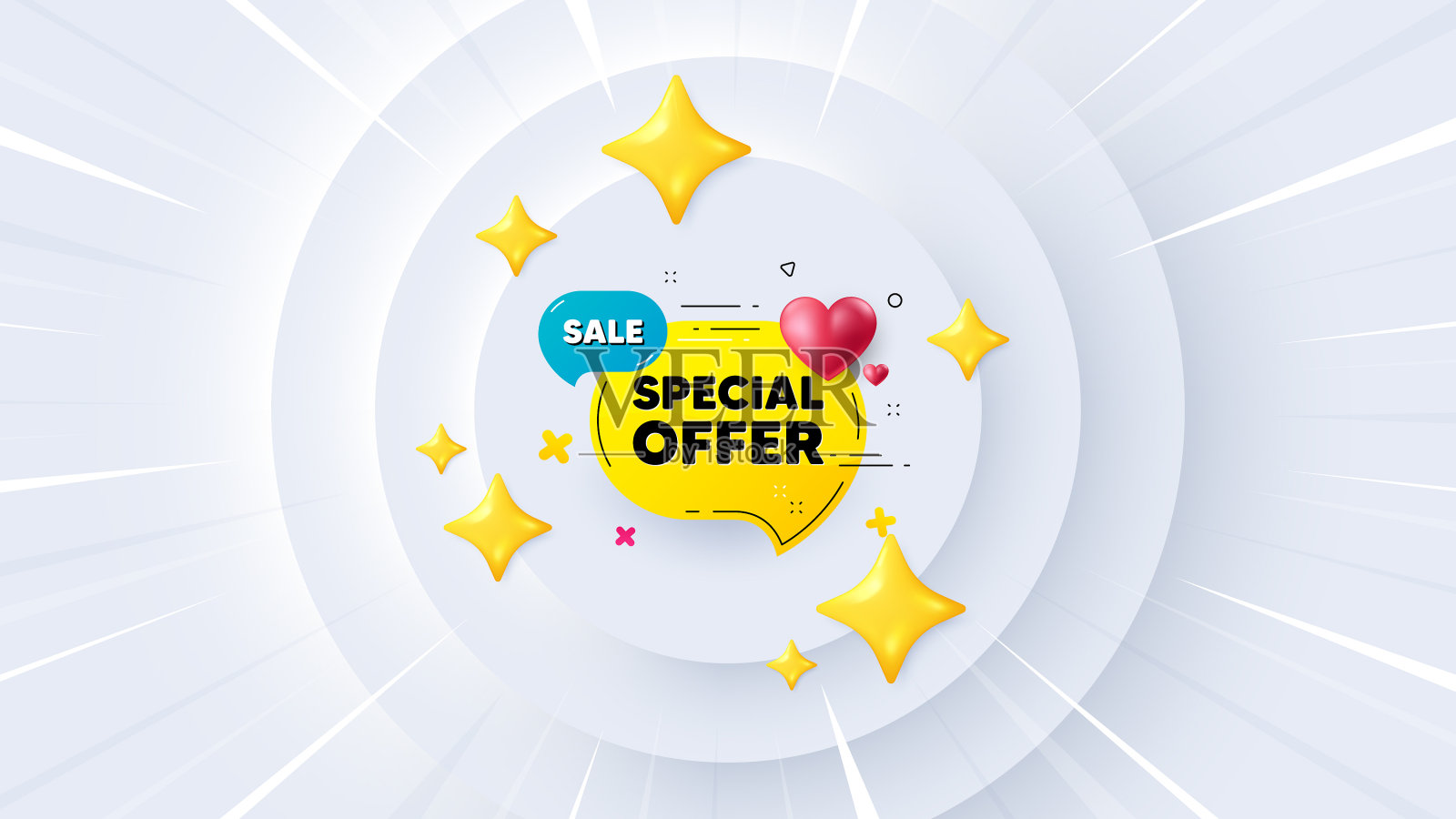 特别优惠横幅折扣贴纸与心插画图片素材