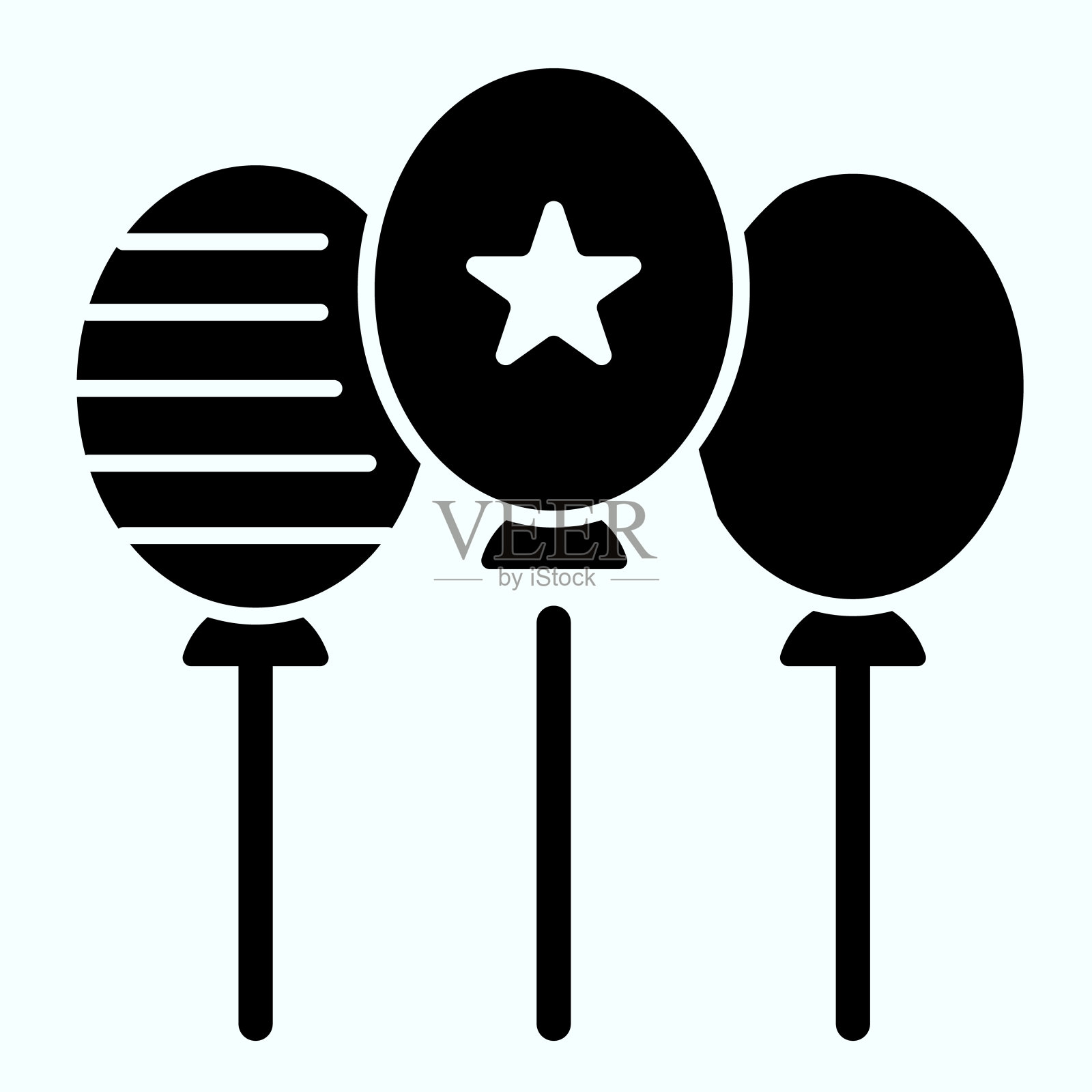 三个庆祝气球立体图标。派对气球矢量插图孤立的白色。节日装饰字形风格设计和应用程序。Eps 10。插画图片素材