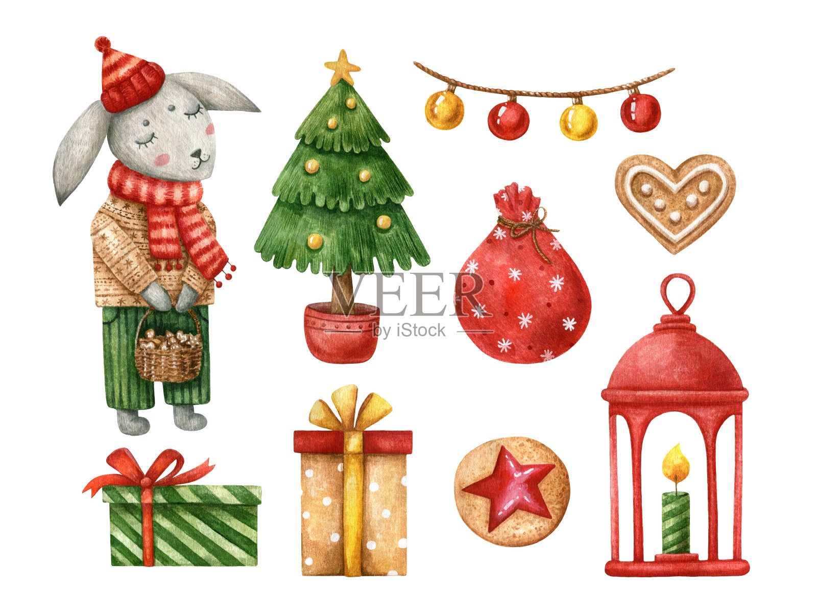 圣诞节的兔子插画图片素材