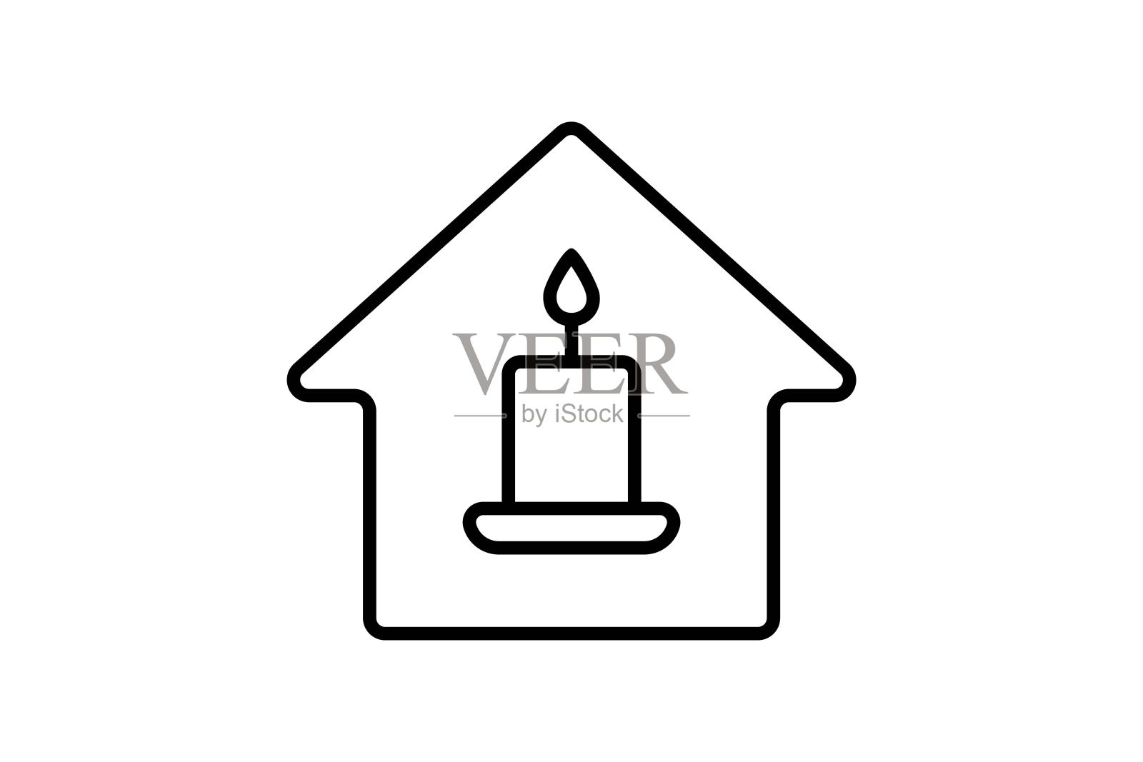 蜡烛屋图标。与冥想，健康，水疗相关的图标。线条图标样式。简单的矢量设计可编辑插画图片素材