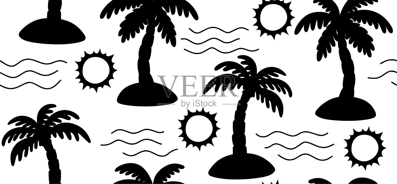 无缝图案与棕榈树涂鸦风格。插画图片素材