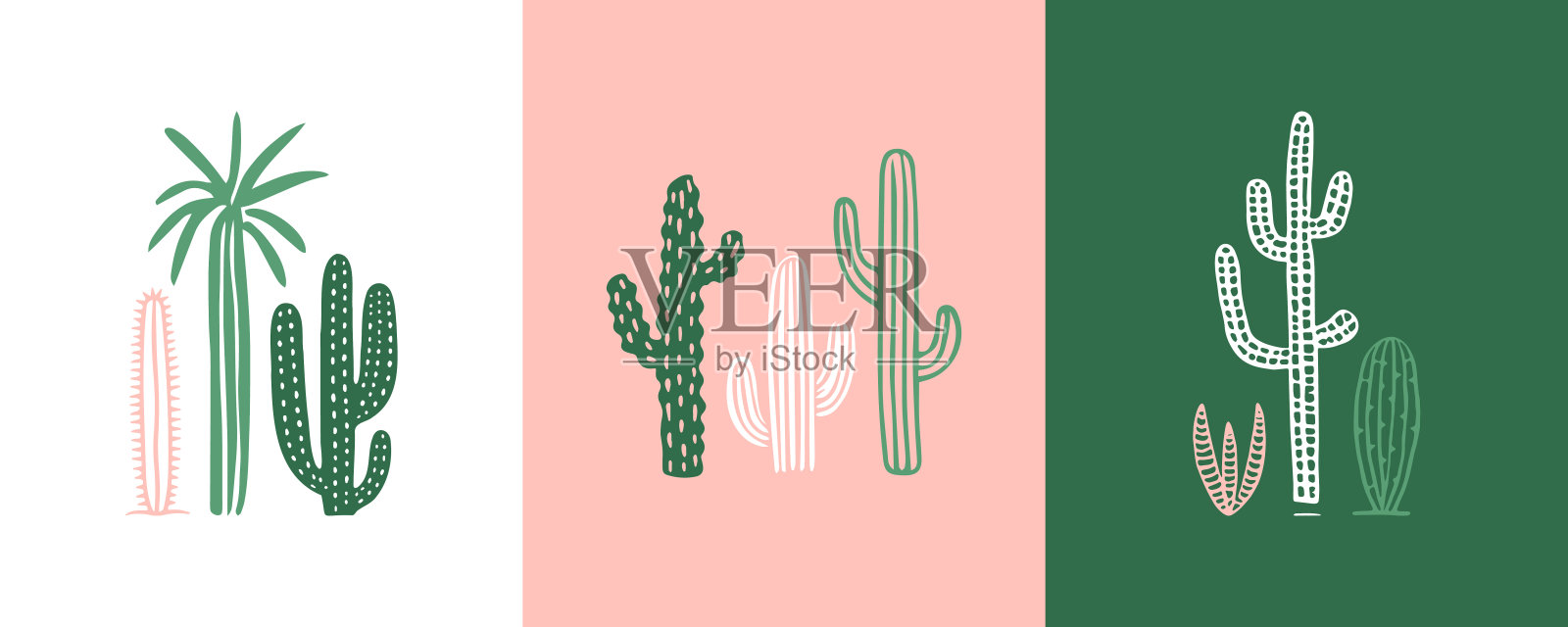 手绘仙人掌植物涂鸦集插画图片素材