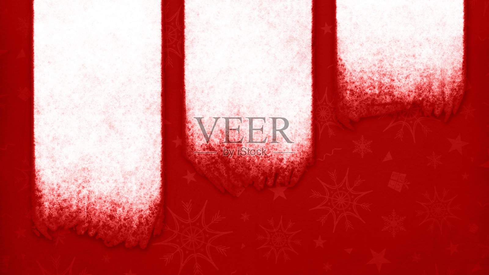 水平空空白污迹艺术复古垃圾红色背景与三个白色的污迹油漆笔画和雪花星星礼盒水印在充满活力的基础插画图片素材