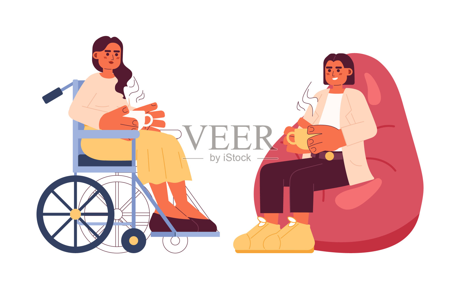 工作时的咖啡休息时间卡通平面插图插画图片素材