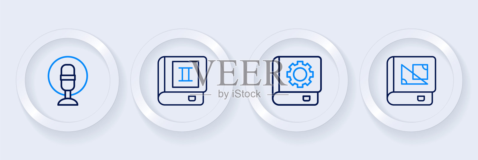 集线书关于几何，用户手册，和麦克风图标。向量插画图片素材