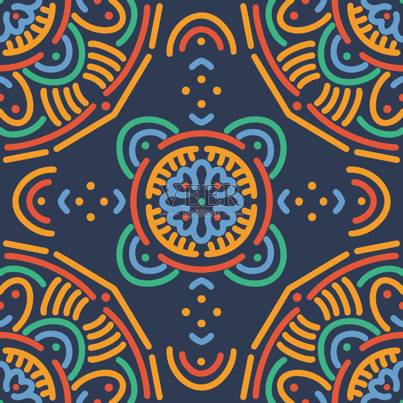 无缝图案与曼陀罗装饰。插画图片素材