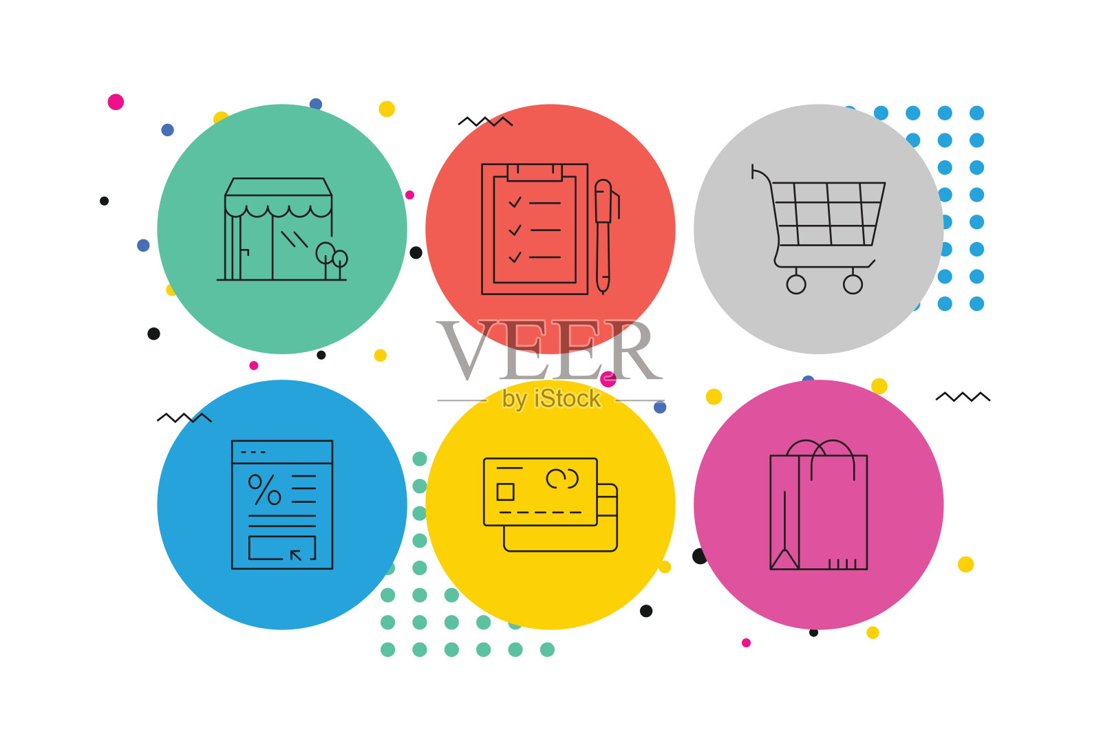 购物和零售，细线图标在矢量风格。准备模板图标，信息图表，移动和网络等。插画图片素材