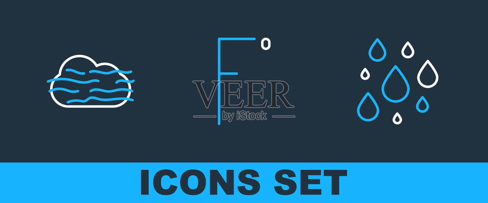 设置线水滴，雾和云和华氏图标。向量插画图片素材