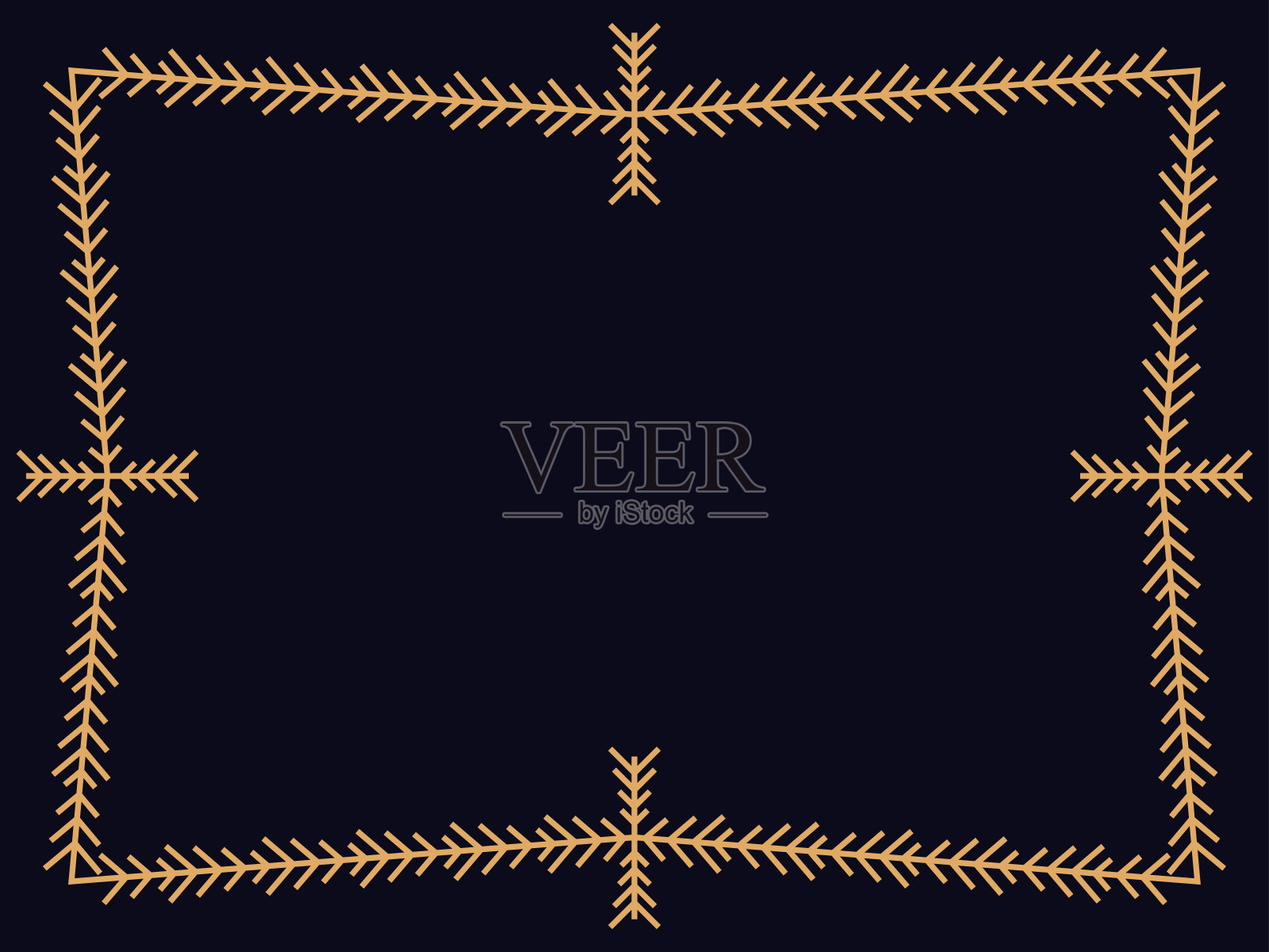 装饰艺术风格的框架与雪花。冬季复古线性边界与雪花线艺术风格。圣诞框架设计的邀请，传单和贺卡模板。矢量图插画图片素材