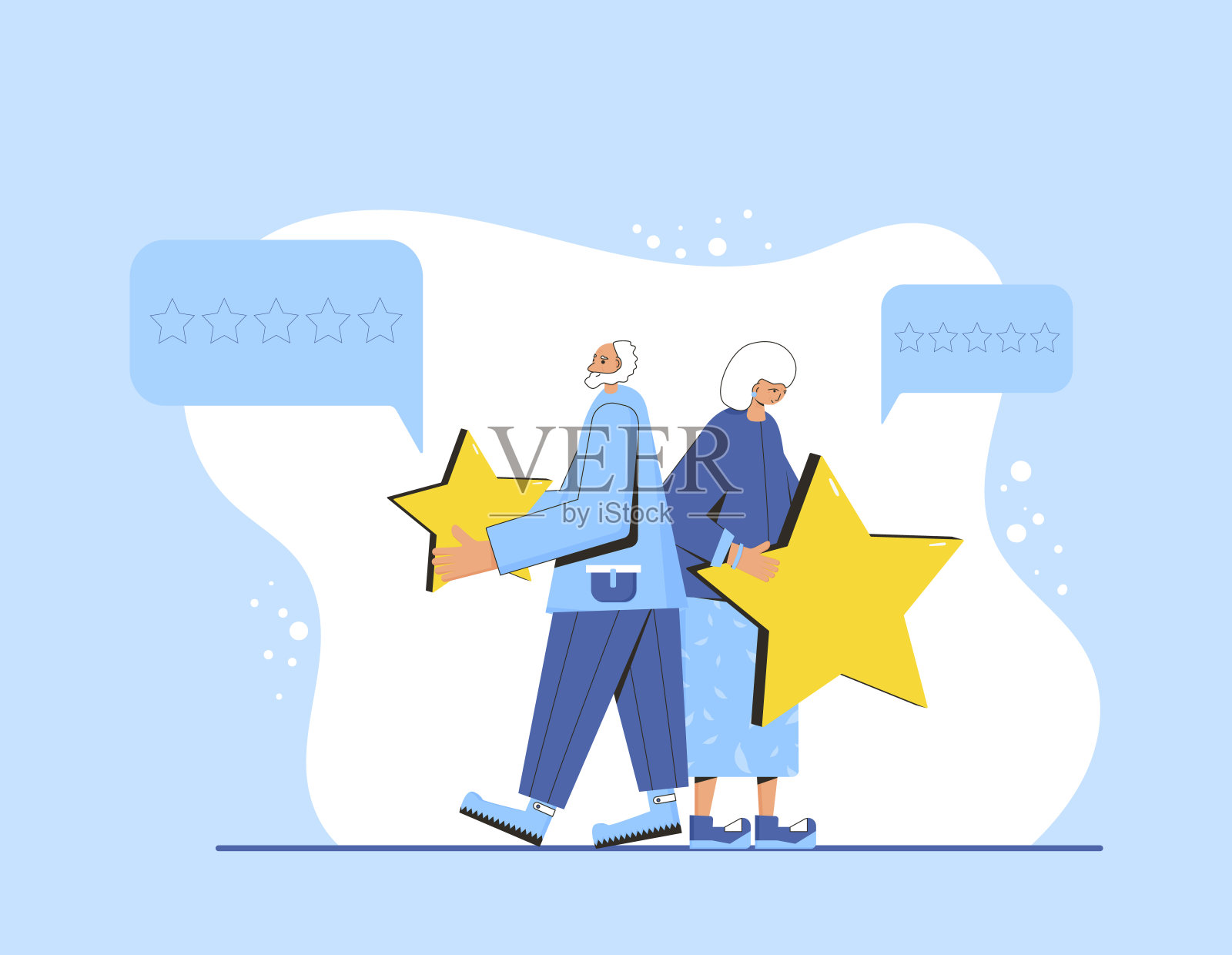 反馈的概念。手里拿着星星的人插画图片素材