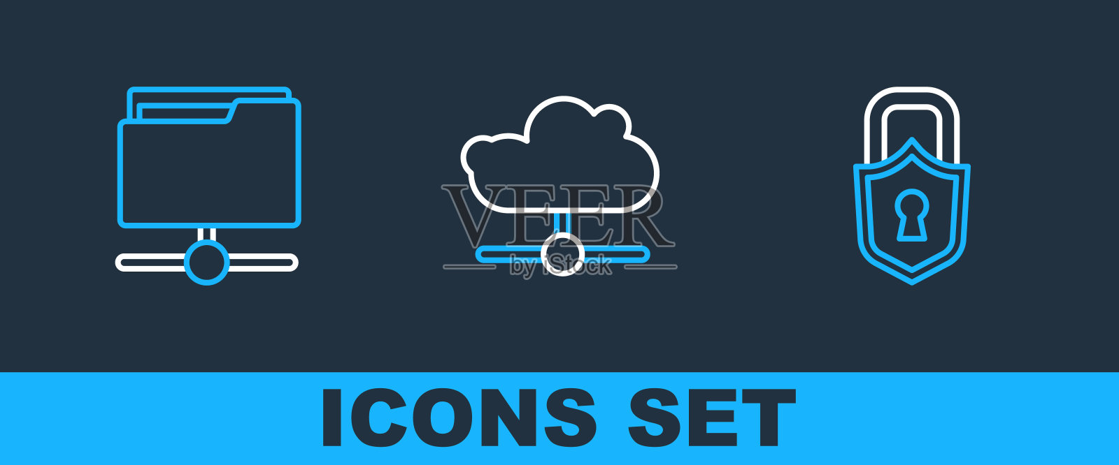 设置线路锁定，FTP文件夹和网络云连接图标。向量插画图片素材