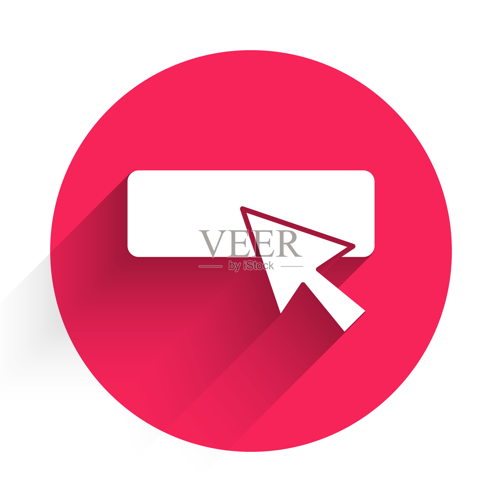 白色的UI或UX设计图标与长阴影隔离。红色圆圈按钮。向量插画图片素材