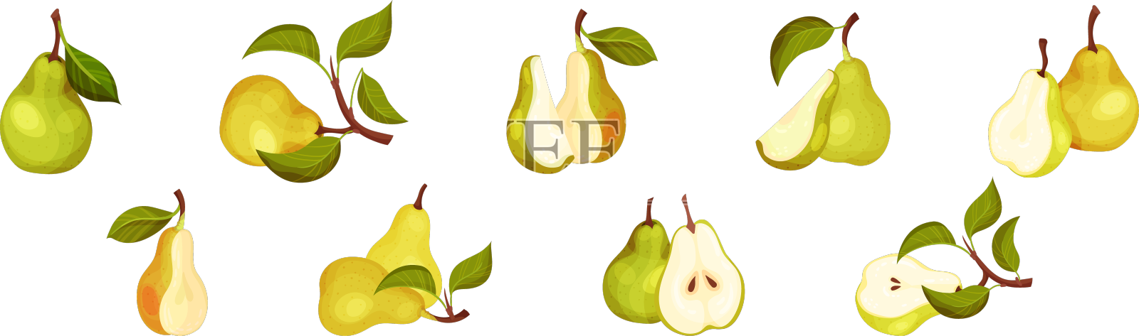 有茎有叶的青梨果实设计元素图片