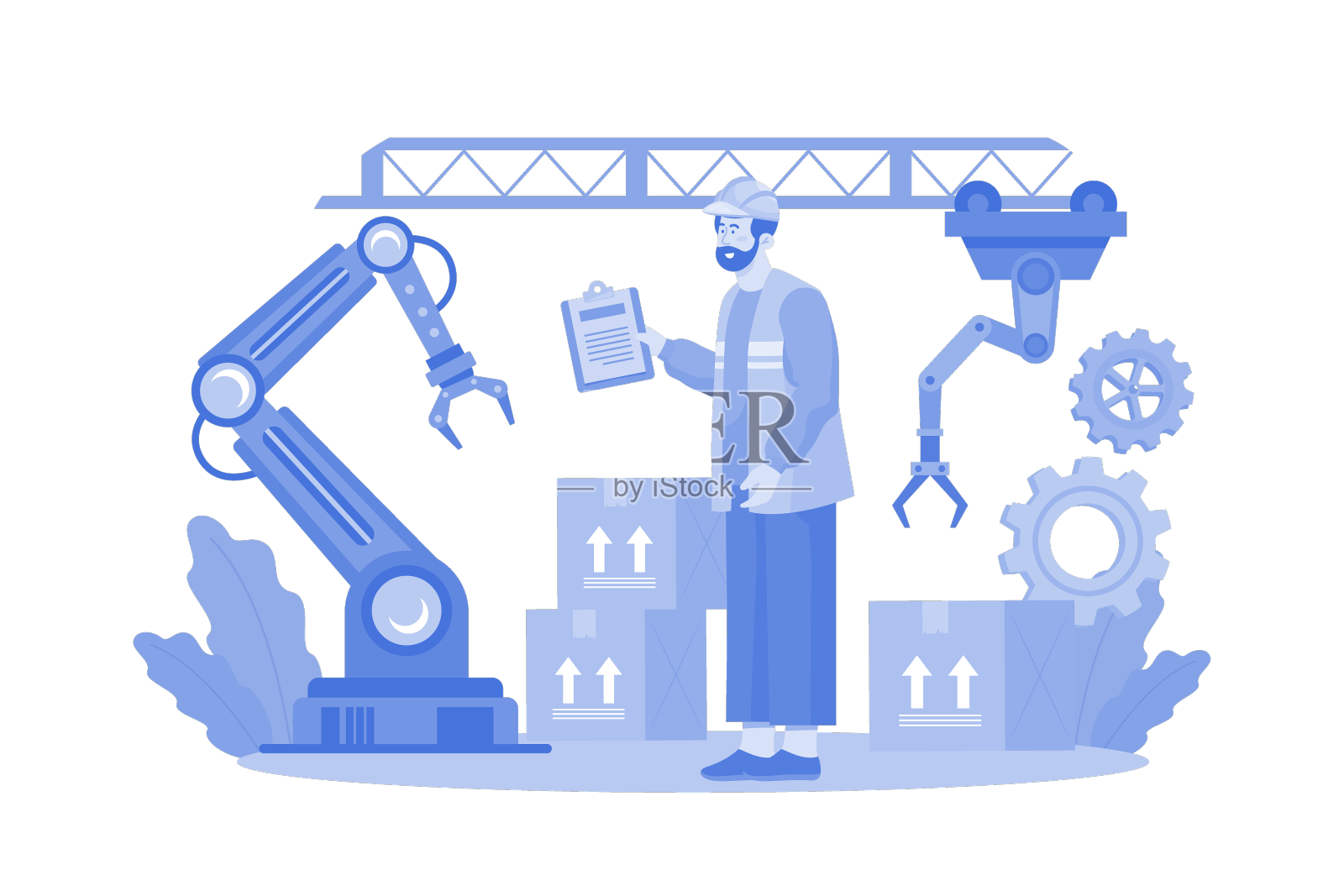 装配工业机械臂的装配线设计元素图片
