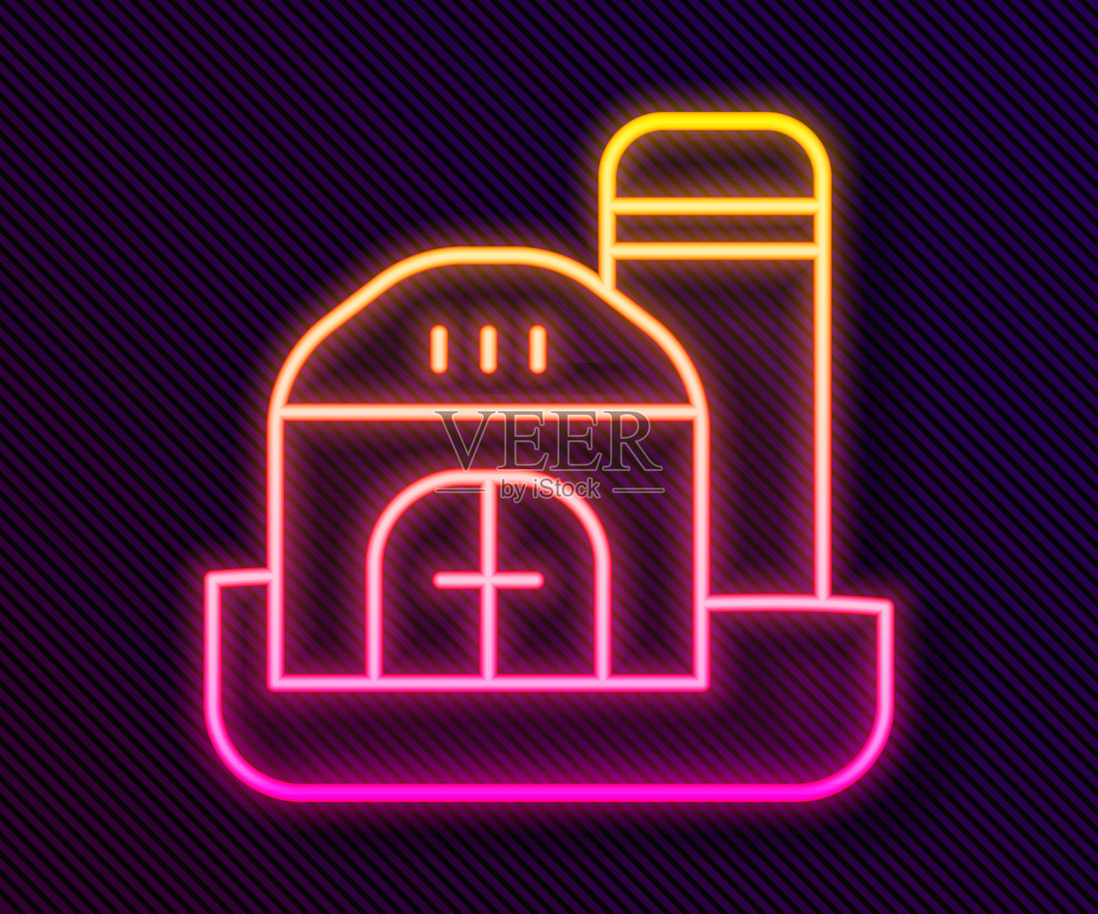 发光的霓虹灯线农场的图标孤立的黑色背景。向量插画图片素材