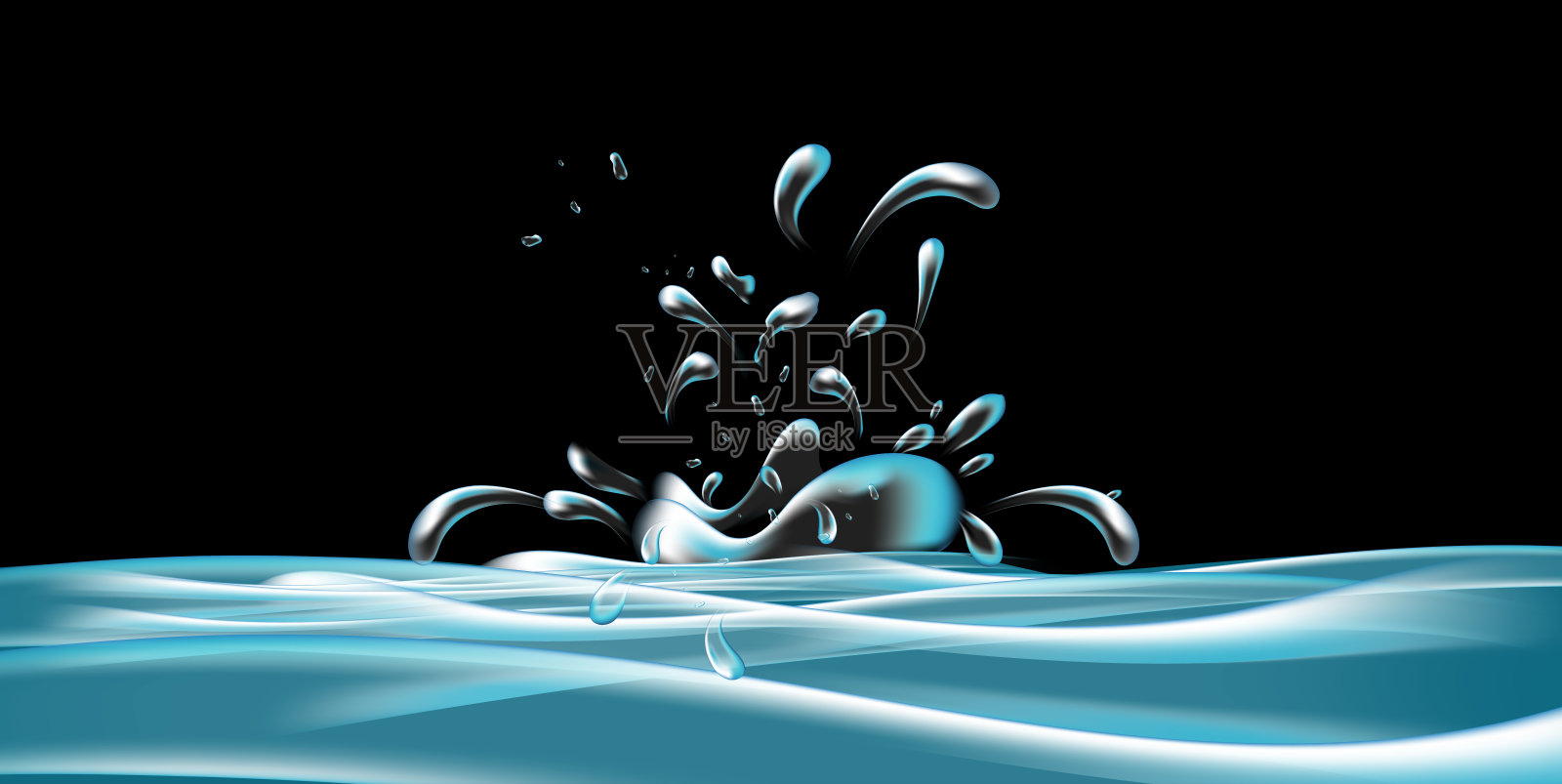 水花黑色背景插画图片素材