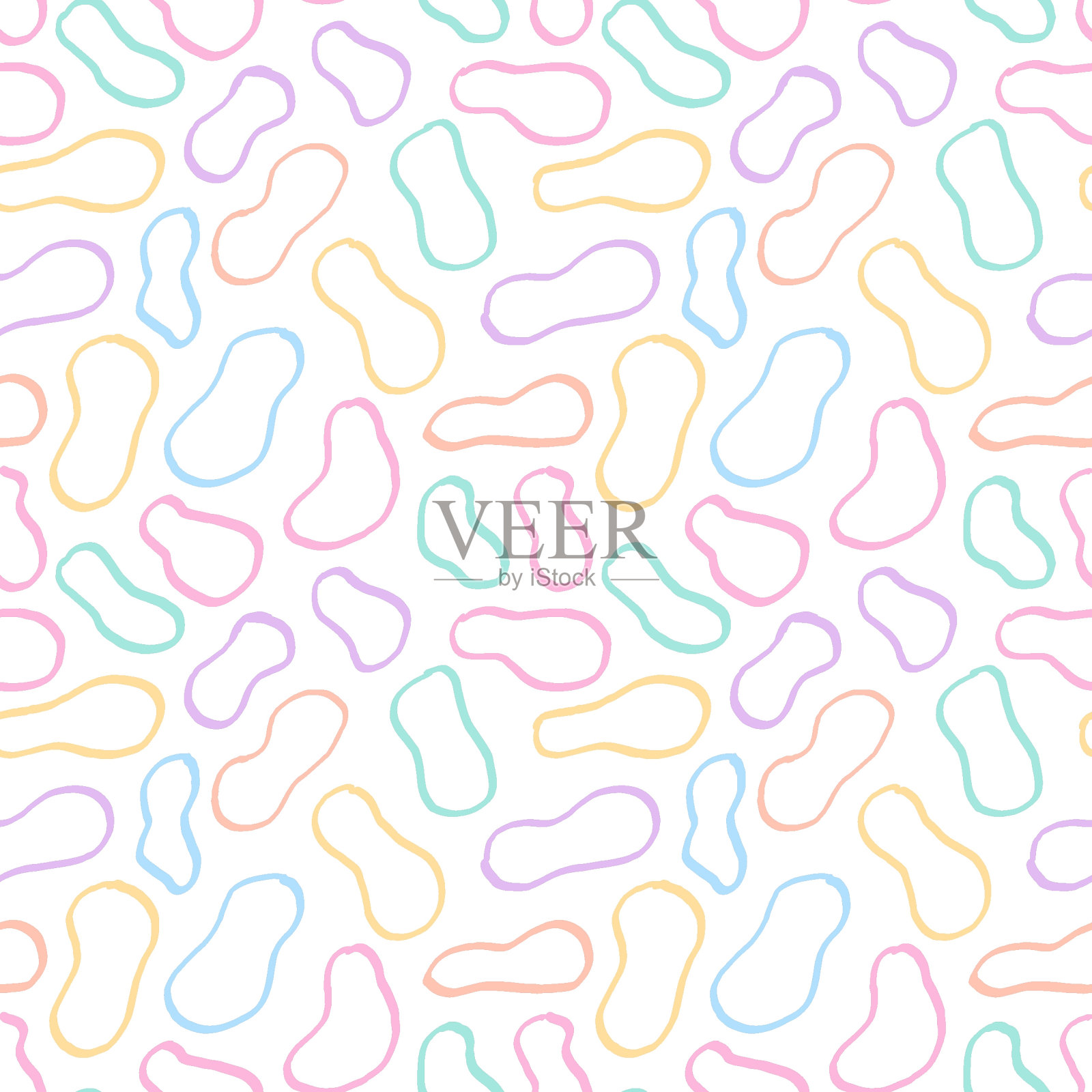 波浪无缝可爱的卷曲图案。无缝打印的彩色抽象涂鸦印刷，潦草螺旋和波浪线。粉彩混乱的墨水刷涂鸦。矢量插图。插画图片素材