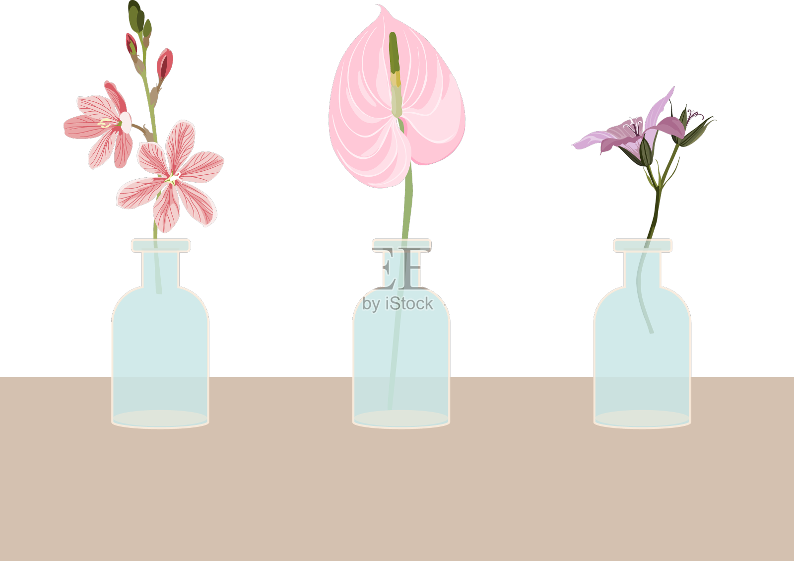 集可爱的瓶子花瓶花束与粉红色的花设计元素图片