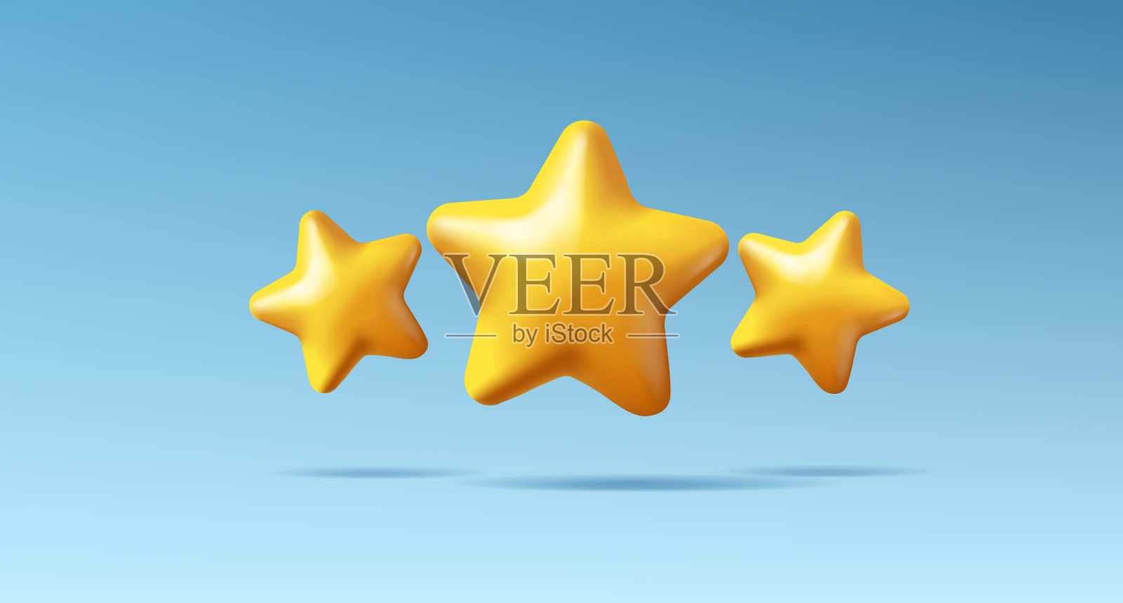 金色的3D星星在蓝色的天空，背景。用于游戏设计和网页开发。明星事件，获胜者，奖项的概念。向量插画图片素材
