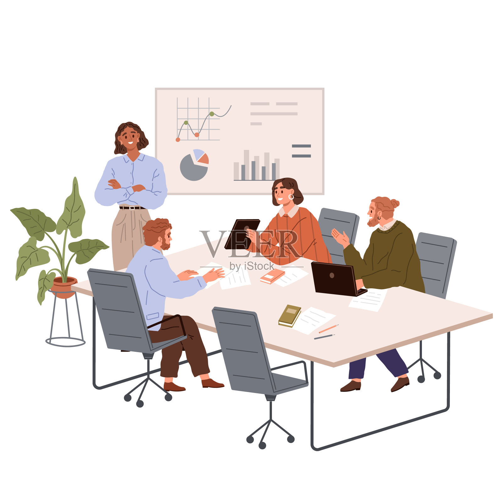 人们在办公室工作。在办公室工作中表现出主动性，积极主动地寻求解决方案插画图片素材