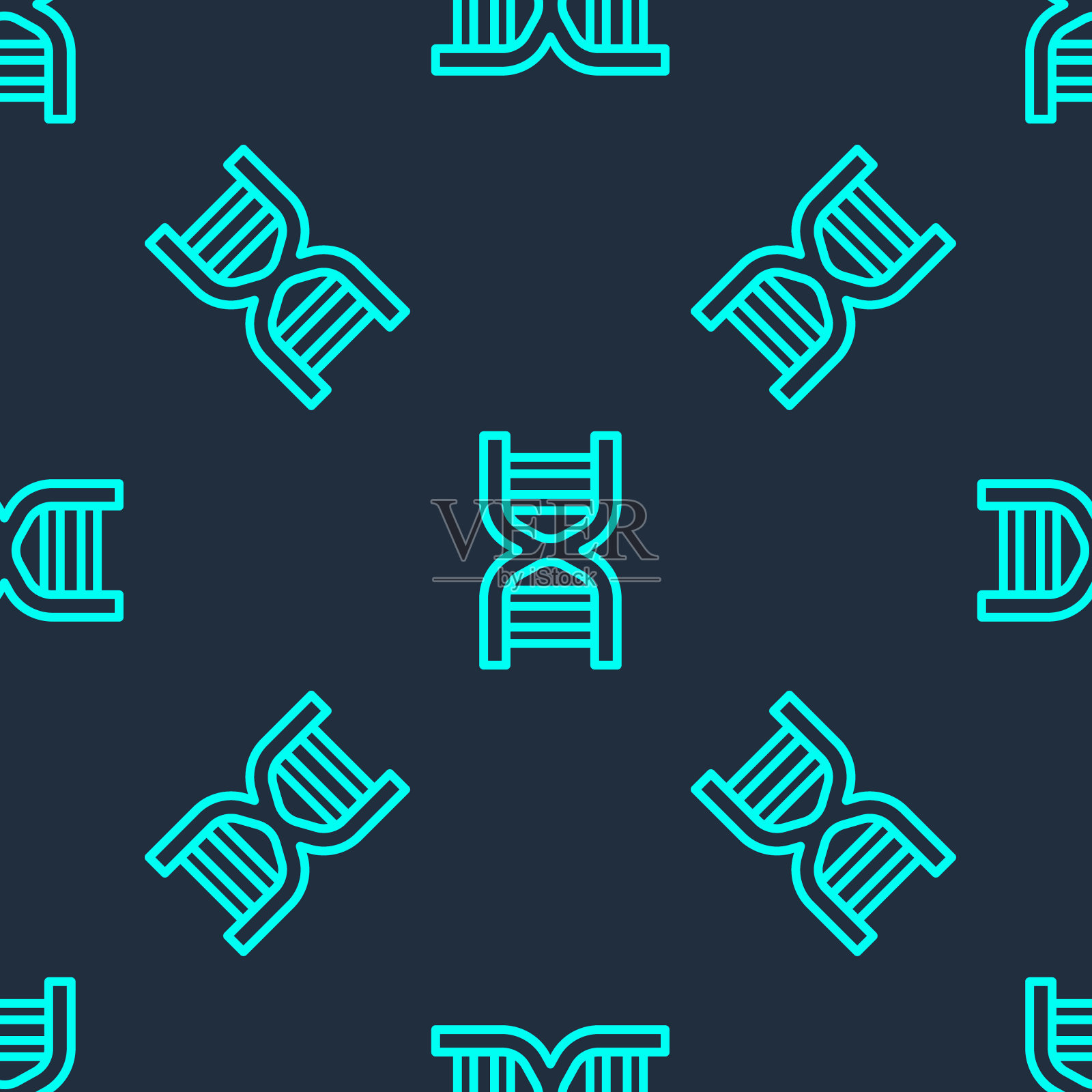 绿线DNA符号图标隔离无缝图案上的蓝色背景。向量插画图片素材