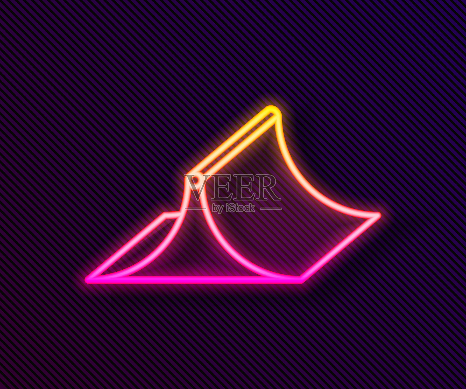 发光的霓虹灯线滑板公园图标孤立的黑色背景。滑板场的坡道，滚轮，楼梯。极限运动。向量插画图片素材
