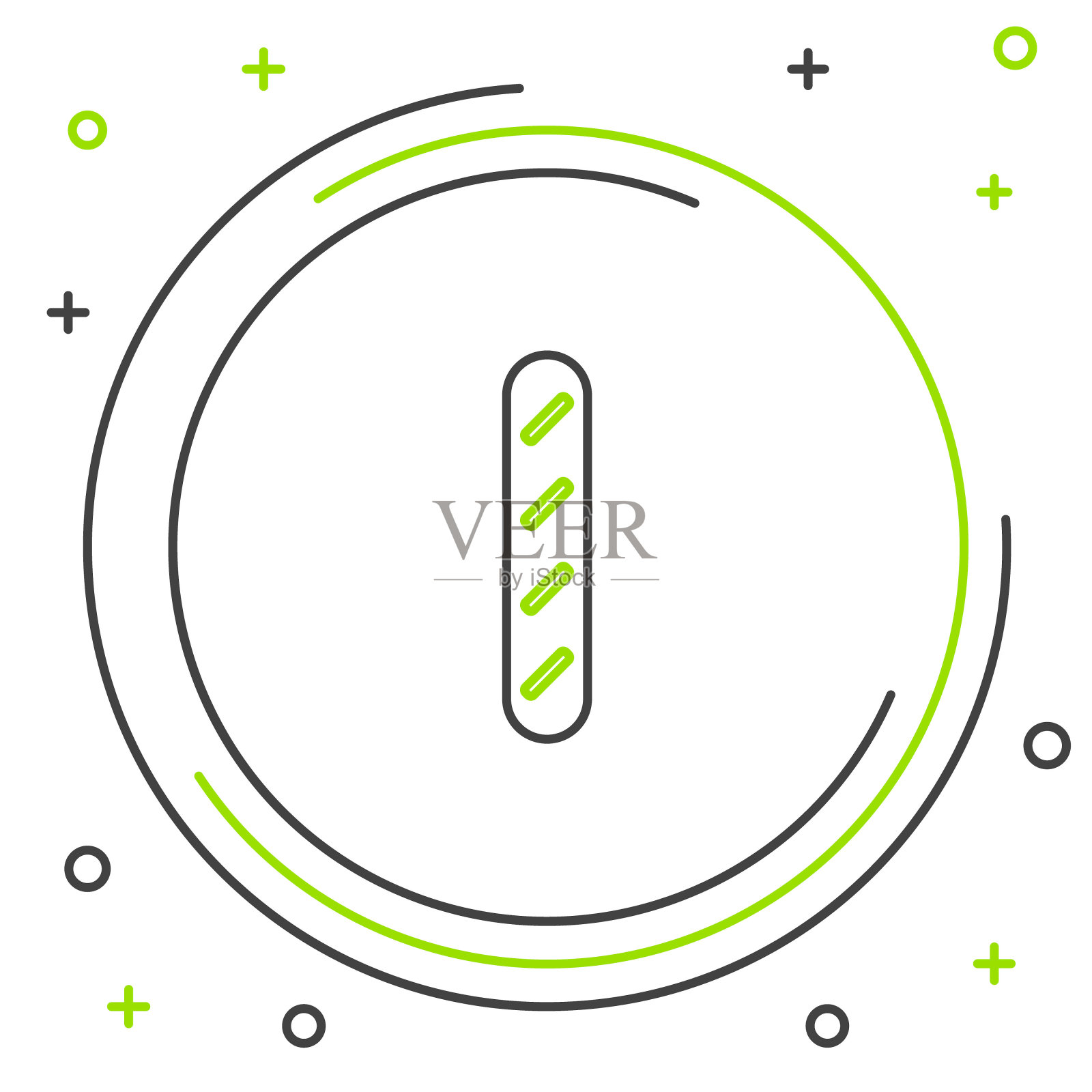 黑色和绿色线法国法棍面包图标隔离在白色背景。色彩缤纷的轮廓概念。矢量图插画图片素材