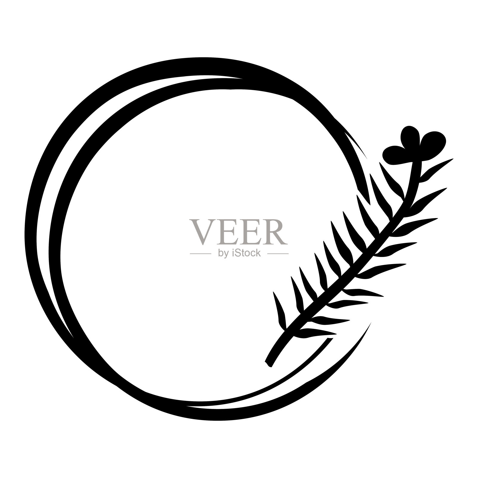 花卉简单的黑色边框圆圈素描插画图片素材