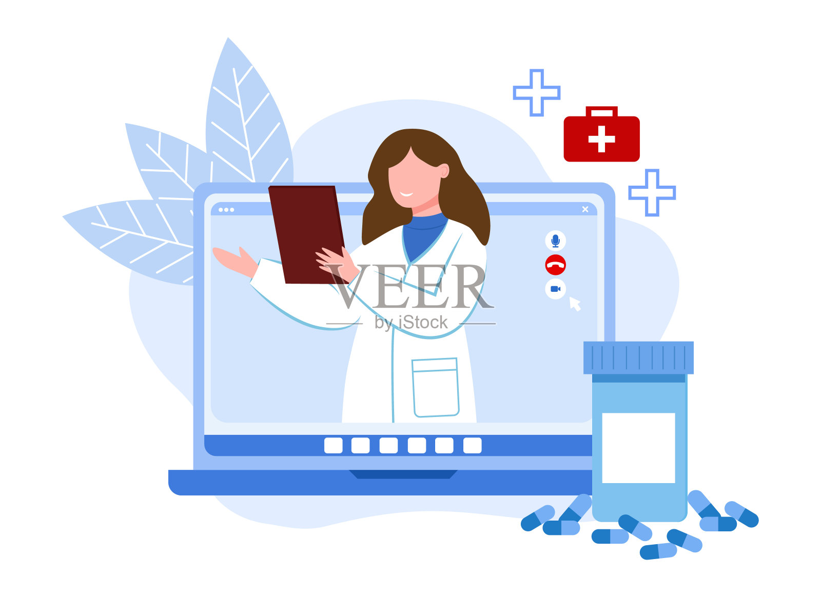 女性拿着写字板，与病人交谈，给出建议插画图片素材