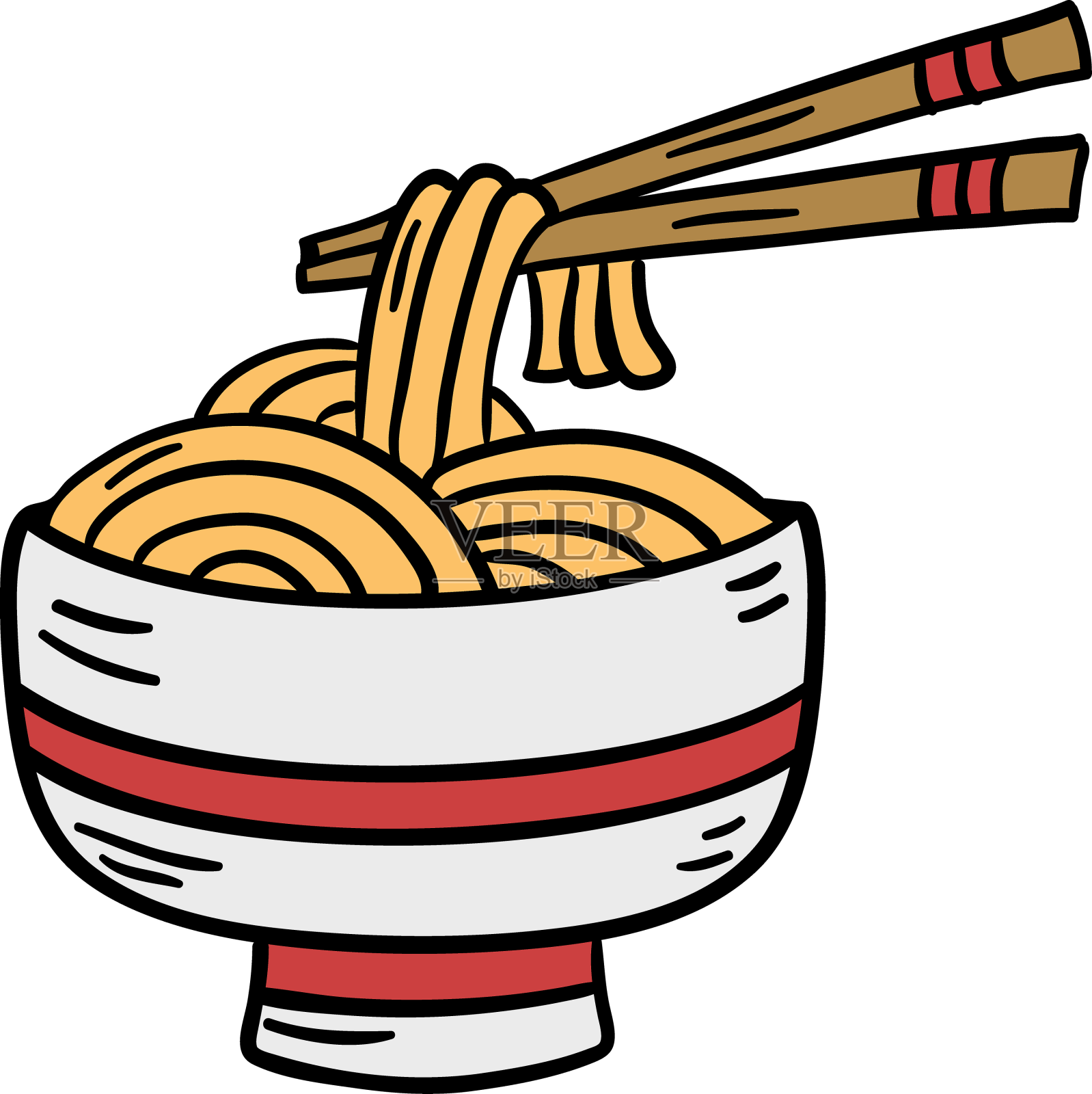 手绘面条碗筷子设计元素图片