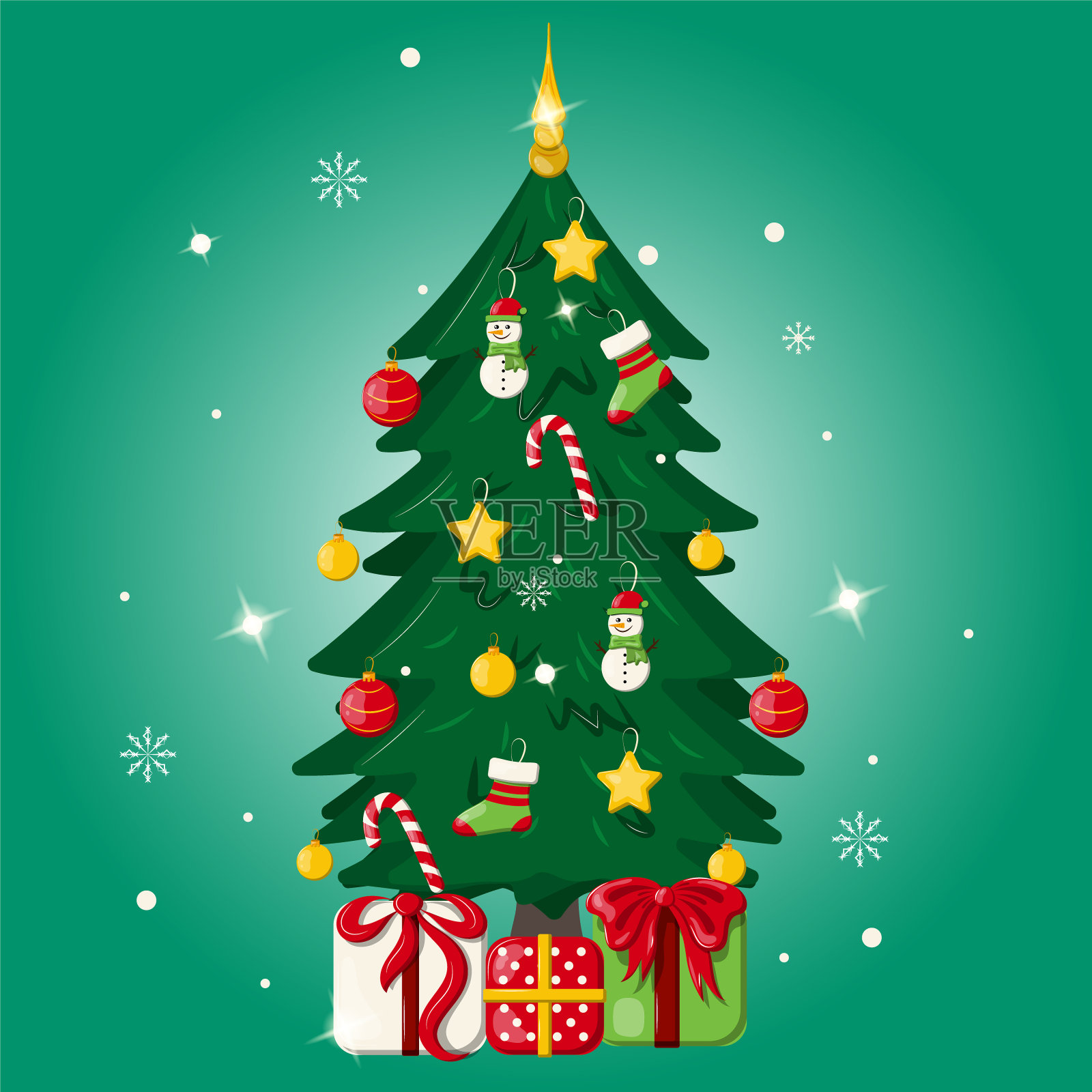 美丽的圣诞插图与节日装饰的树木插画图片素材