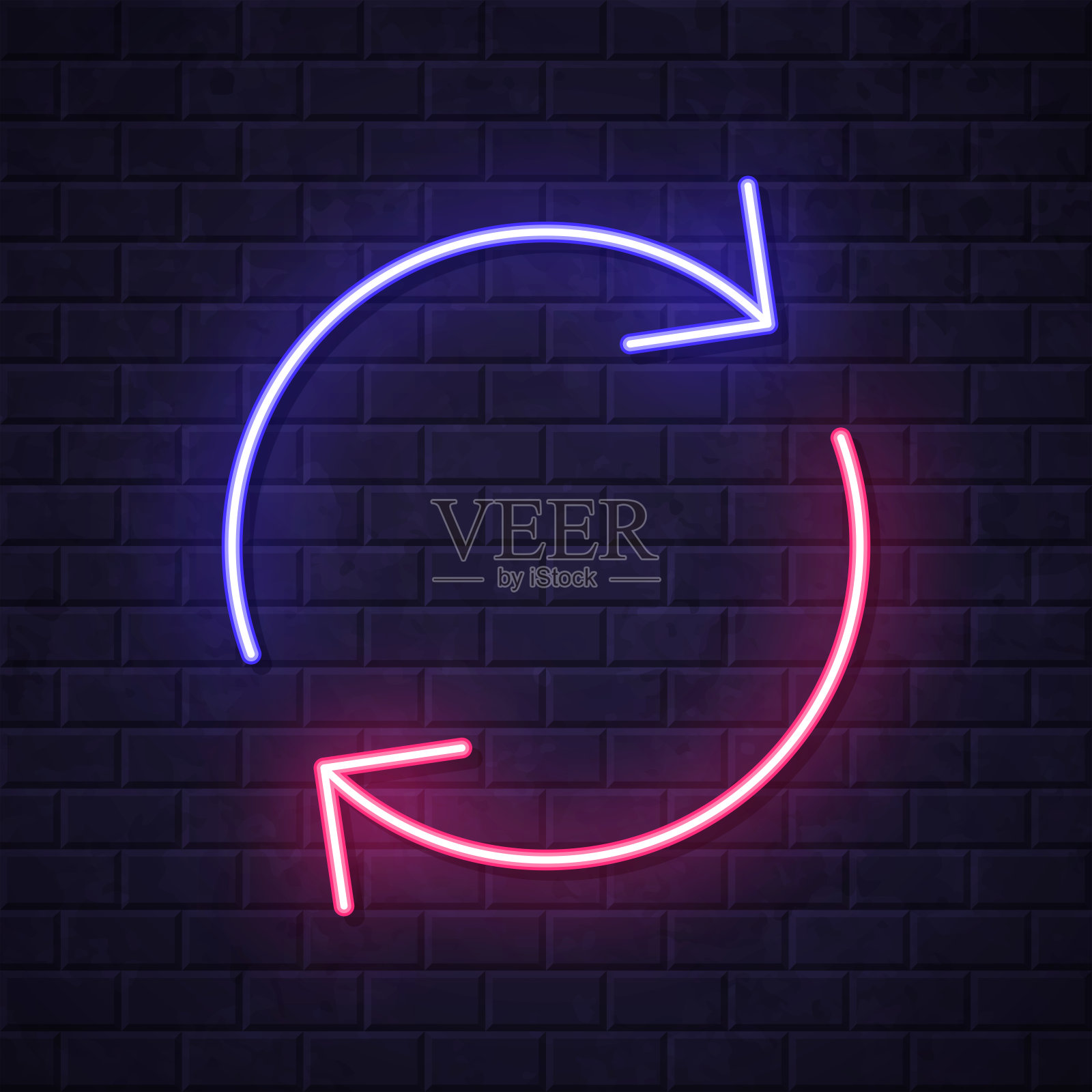刷新。在砖墙背景上发光的霓虹灯图标插画图片素材