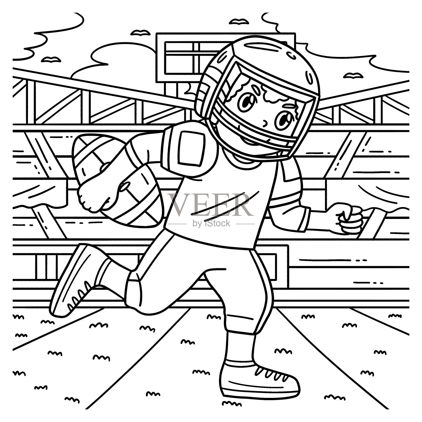 美国足球运动员儿童着色页插画图片素材