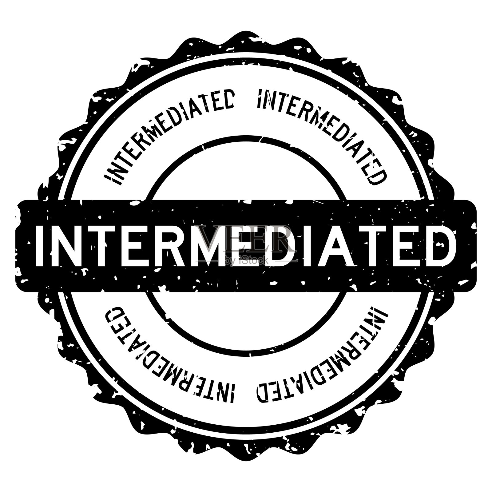 白色背景上黑色中间字圆形橡胶密封印章插画图片素材