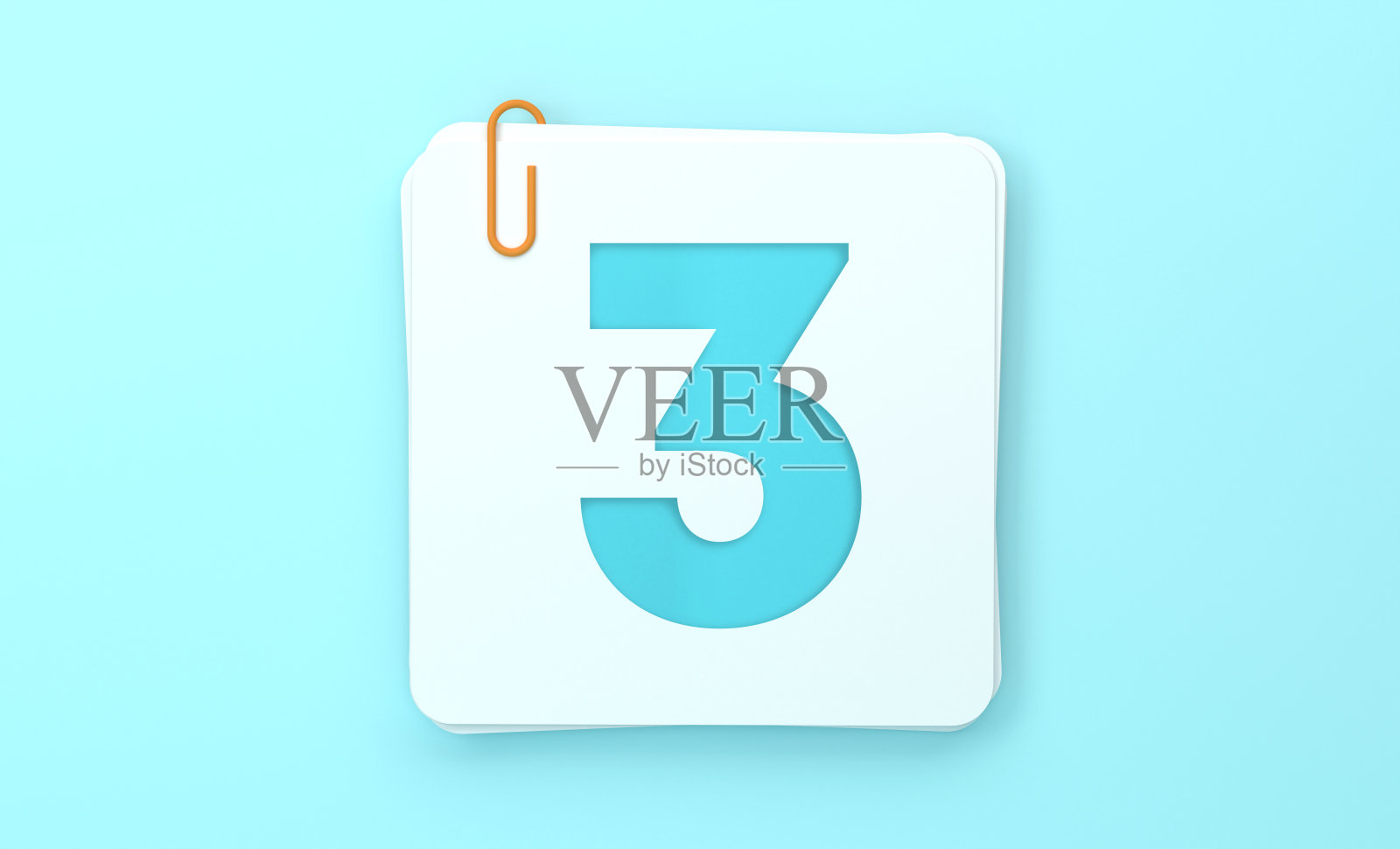 白色3号在蓝色背景上用回形针夹住便条照片摄影图片