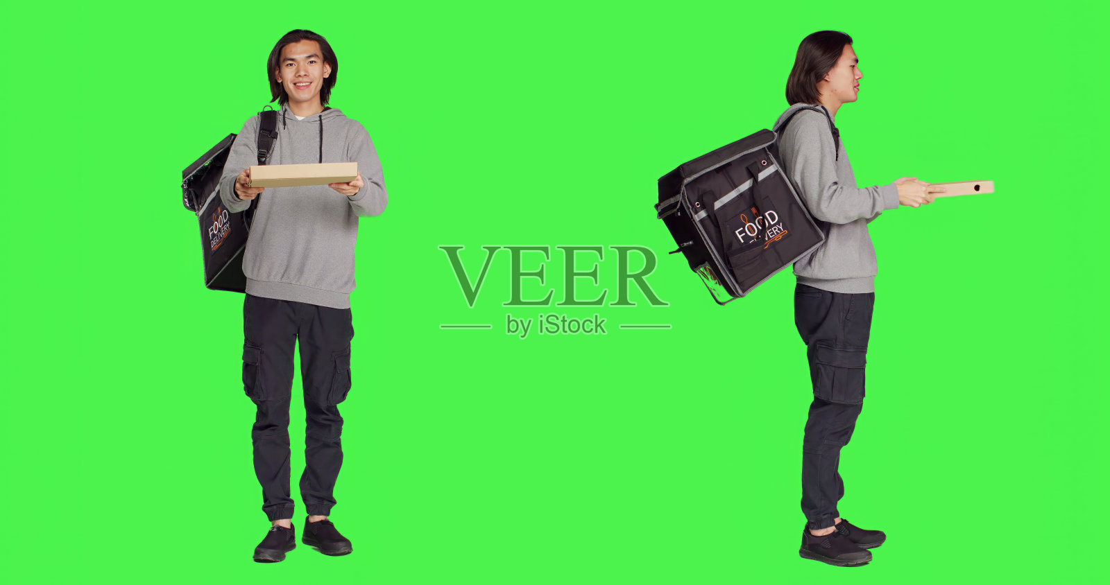 给顾客送食物的亚洲人照片摄影图片