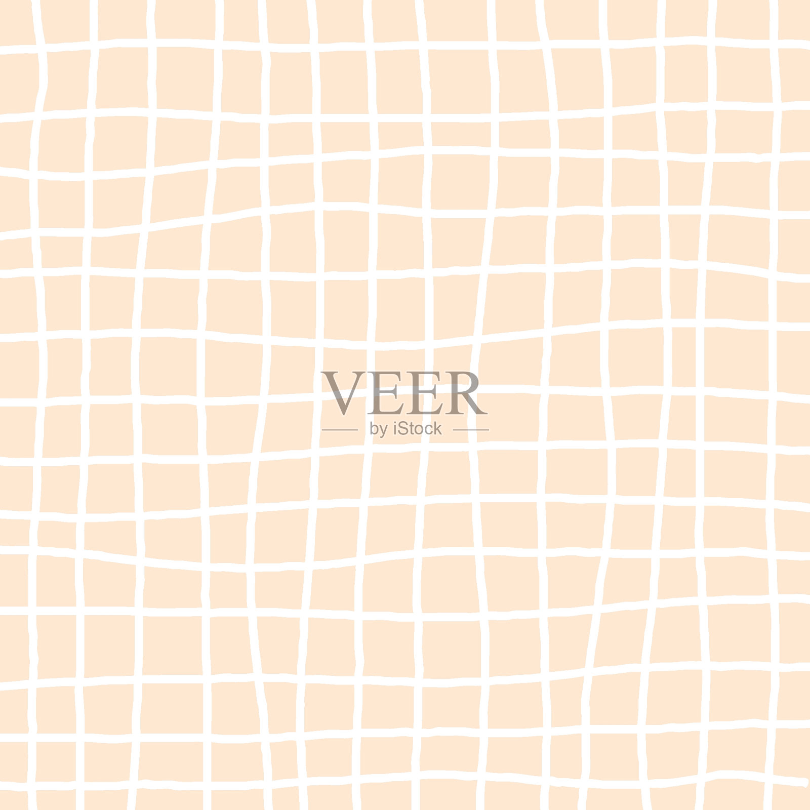 手绘米色格纹与简单的白色矢量图案。涂鸦Cottagecore检查与宅基地农舍打印壁纸。粉彩夏季图形背景。插画图片素材