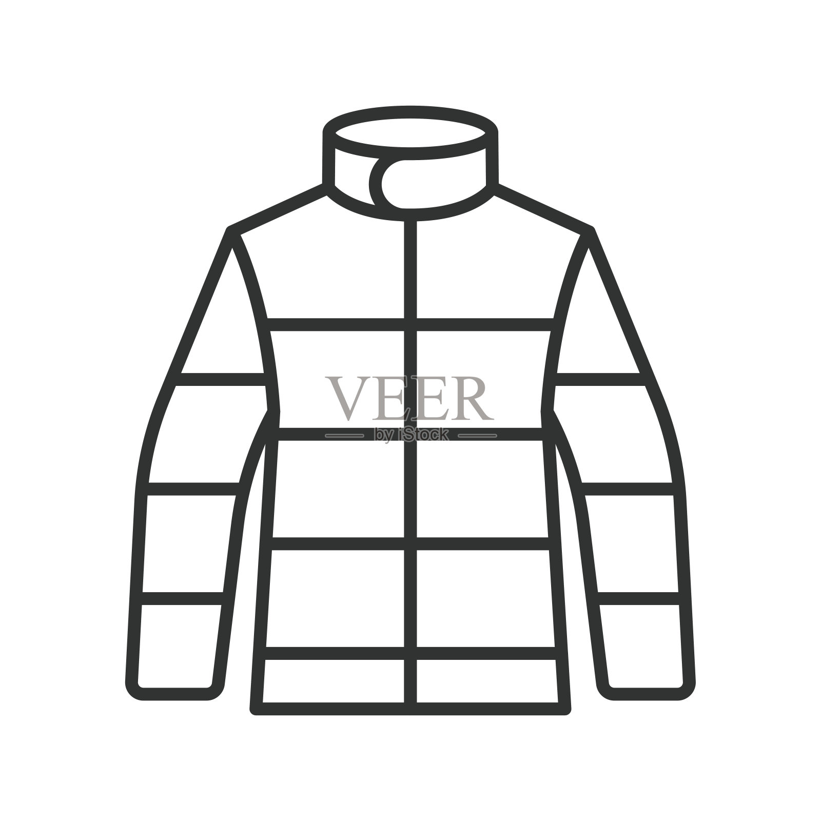 保暖男士夹克图标线条设计。温暖，男人，夹克，衣服，冬天，户外，外套矢量插图。温暖的男子夹克插图可编辑的笔画图标。插画图片素材