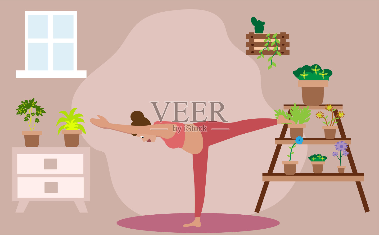 怀孕期间做冥想和锻炼的女性。怀孕瑜伽的概念。插画图片素材