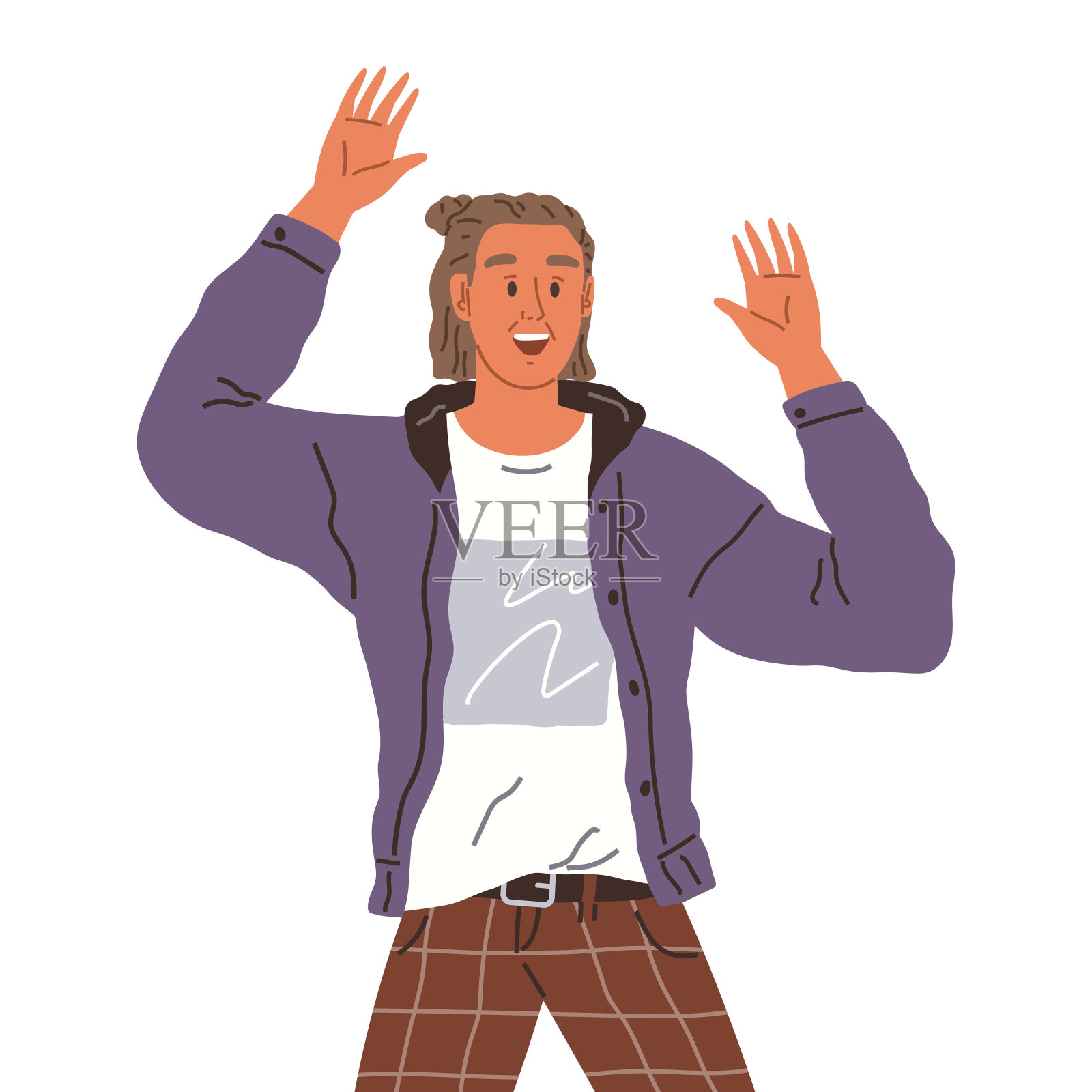 快乐的人的概念。矢量插图。胜利的人们举起胜利的手臂插画图片素材