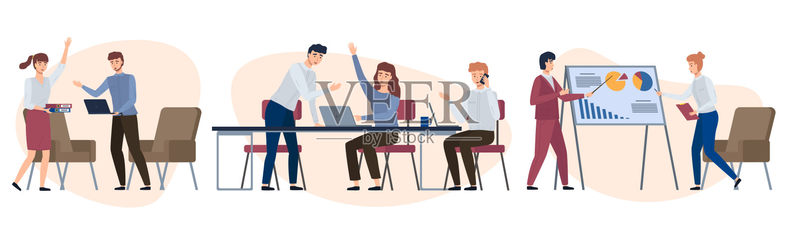 办公室工作人员。办公室工作人员协作完成任务和项目插画图片素材