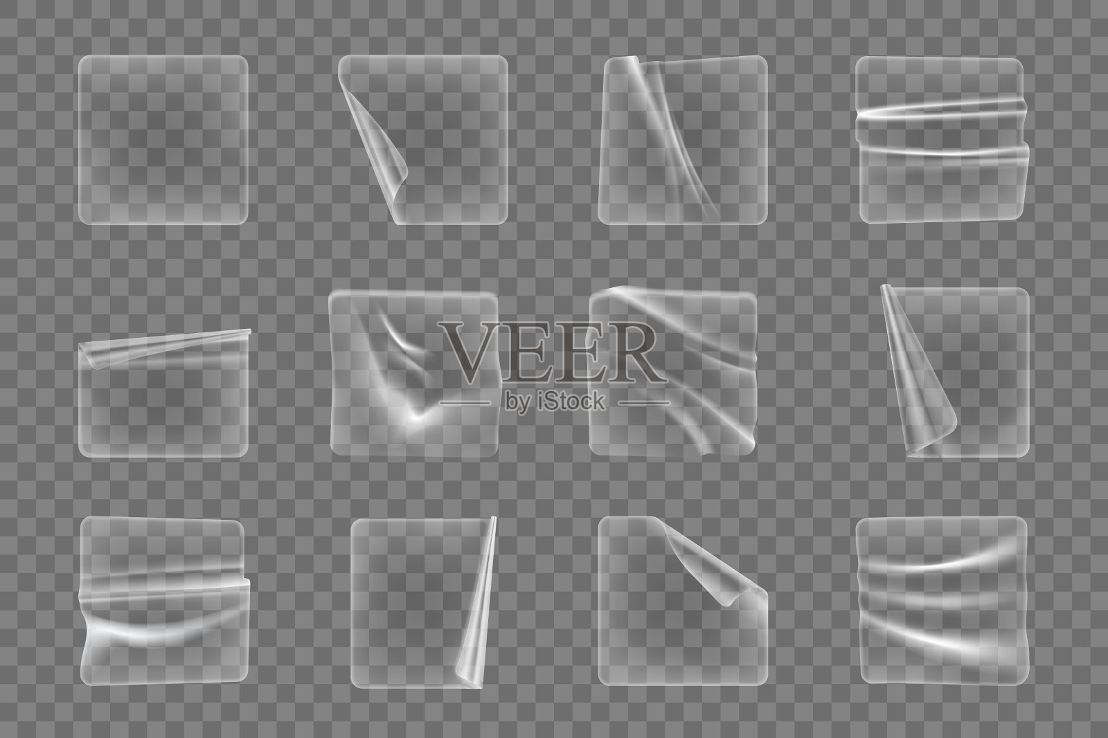 透明胶粘方形塑料贴片插画图片素材