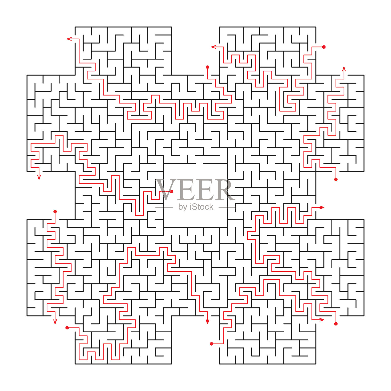 孩子们的教育游戏找到了正确的道路。迷宫是一个谜题。黑白矢量插图插画图片素材